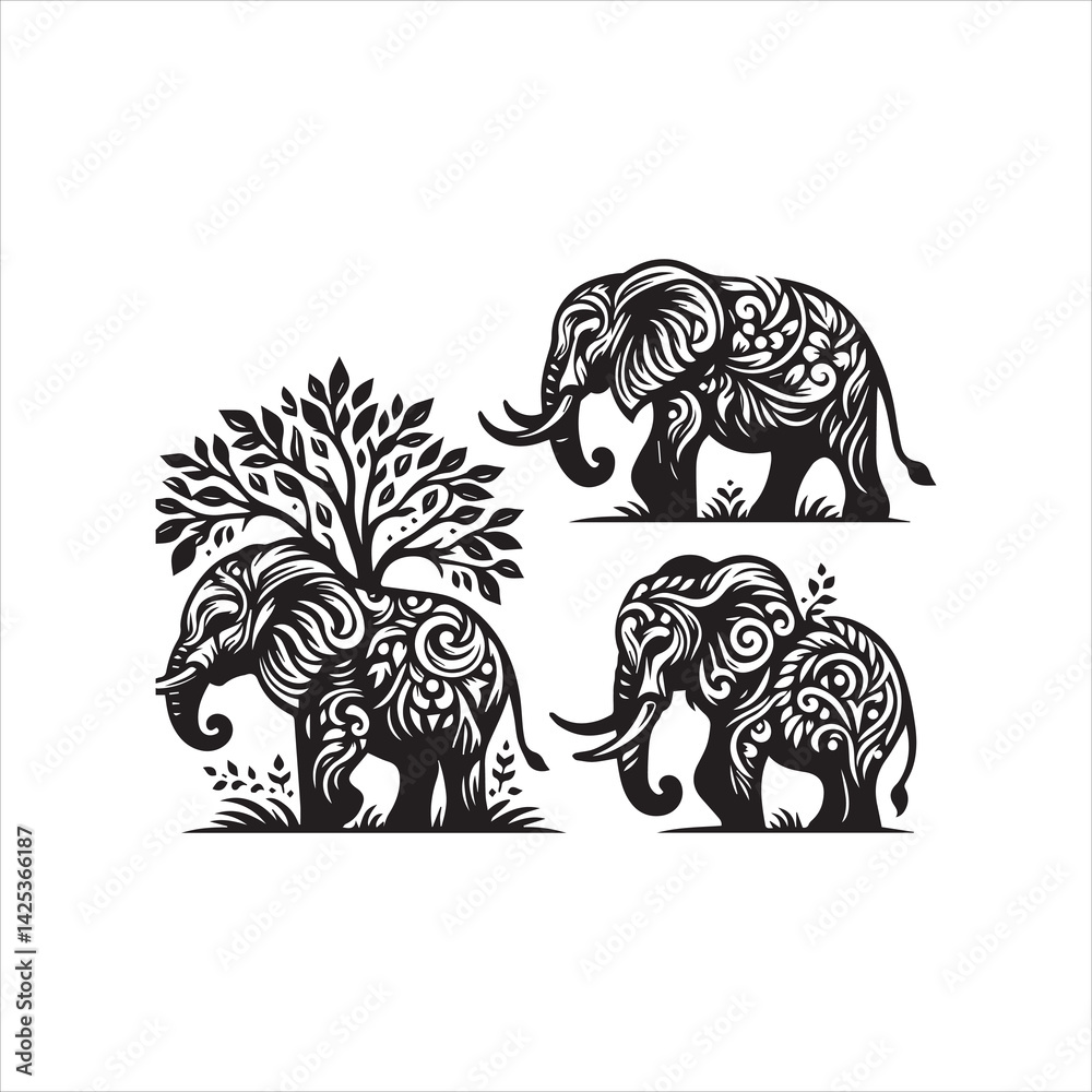 Obraz premium create elephant Silhouette Vector with white background 