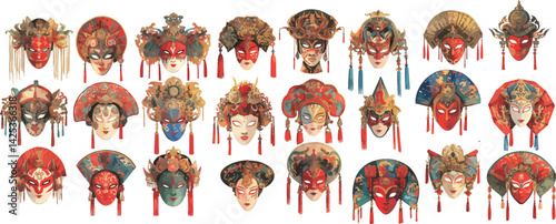 chinese opera mask watercolor clipart