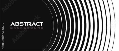 Abstract background in minimal style with lines in semicircle form. Striped transition mask from thick to thin from white to black. Geometric backdrop in monochrome style. Vector illustration