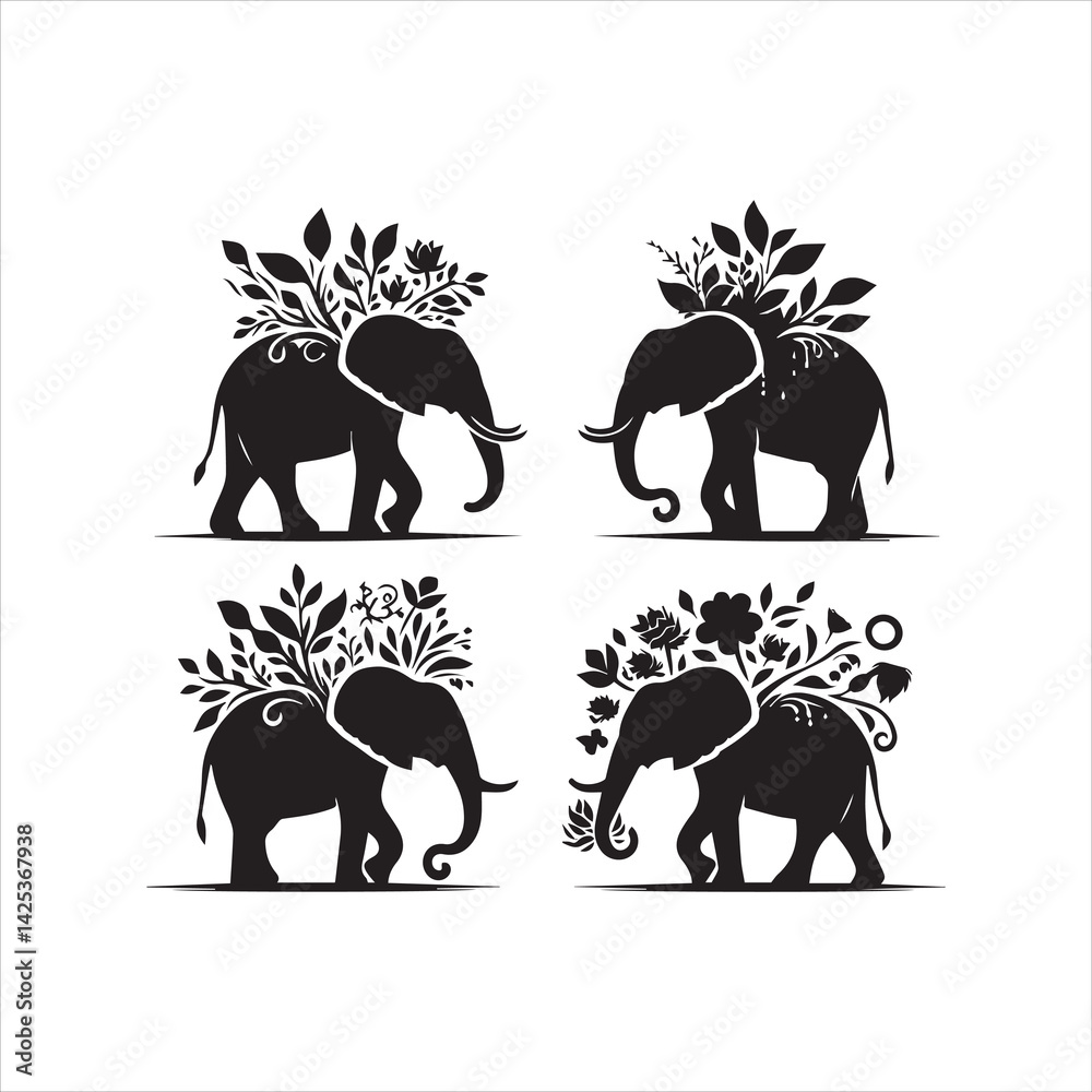 Obraz premium create elephant Silhouette Vector with white background 