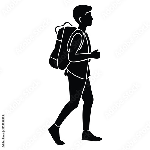 A drawing of a man with a backpack on his back