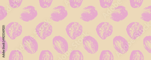 Vector seamless nutmeg pattern in charcoal style. For packaging, textile, labels, food wrap and eco designs. Background of condiment, culinary, baking ingredients and cooking.