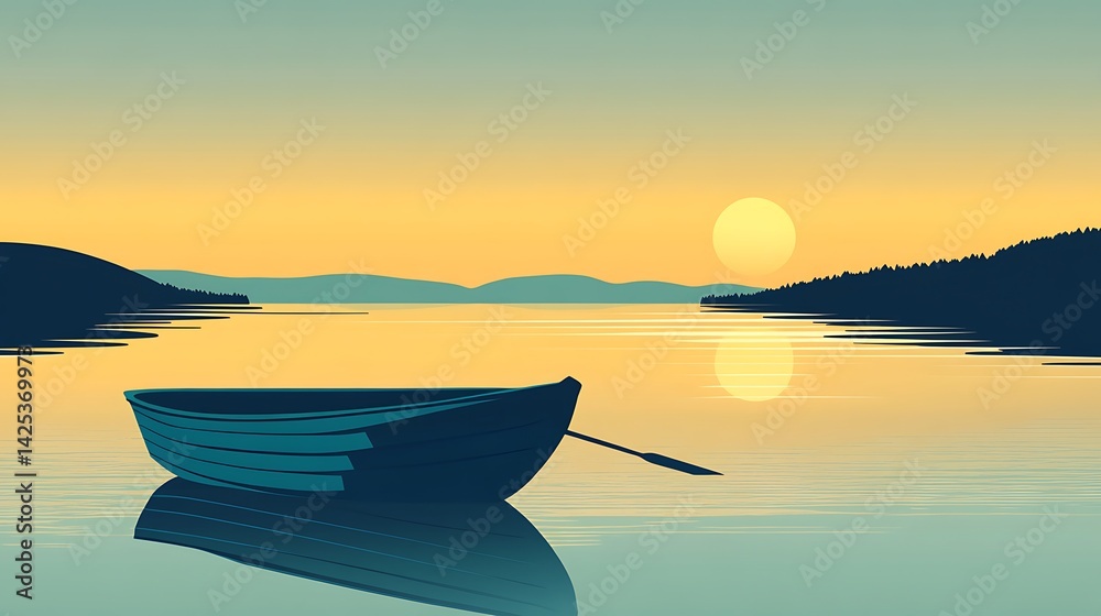 Sunset Lake Rowboat Serenity. (2)