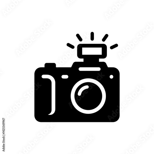 Digital Camera with Flash Representing Photography Tools