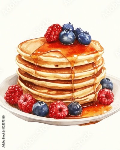 Wallpaper Mural Delicious stack of pancakes with berries and syrup on a plate Torontodigital.ca