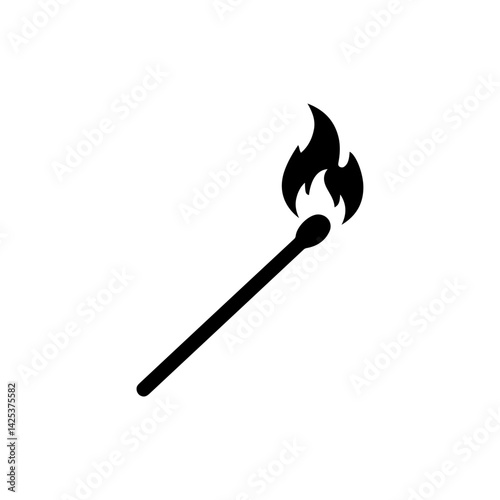 Matchstick with flame burning minimal icon