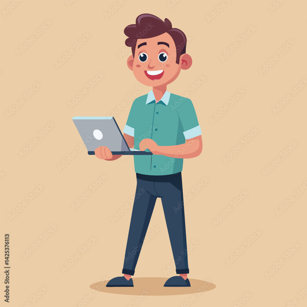man standing with laptop vector man standing with laptop vector