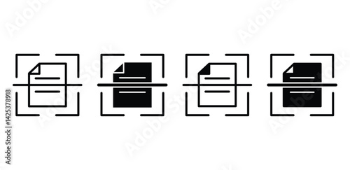 Scan Document Icon Set Black and White Digital File Processing Symbols Vector Design