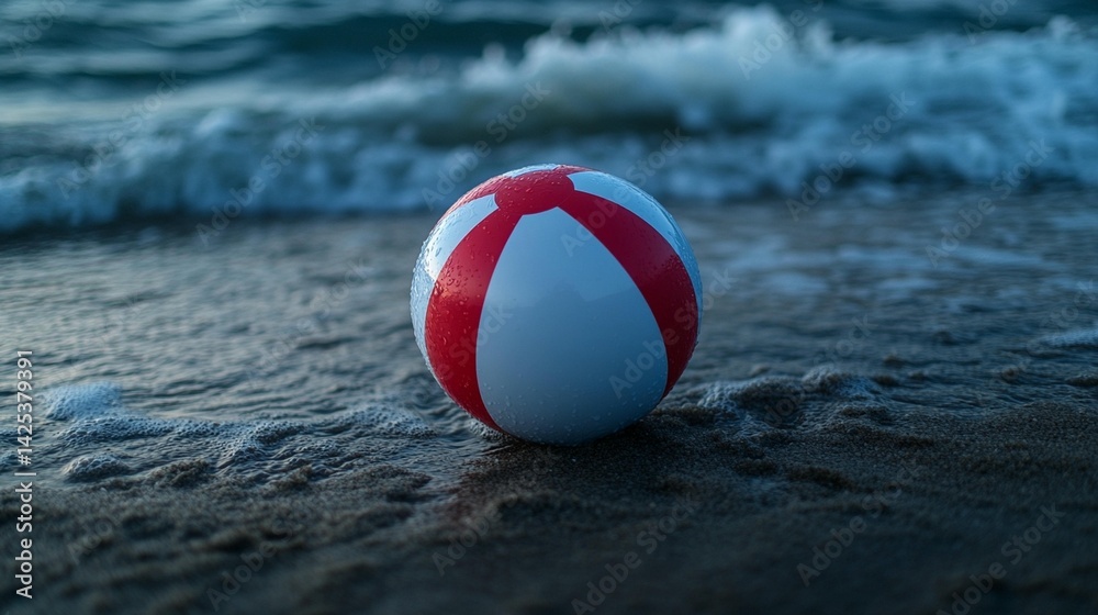 Naklejka premium Beach Ball and Ocean Waves