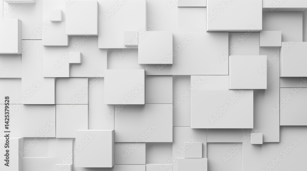 Abstract 3D Rendering of White Cubes Arranged in a Geometric Pattern Abstract 3D Rendering of White Cubes Arranged in a Geometric Pattern