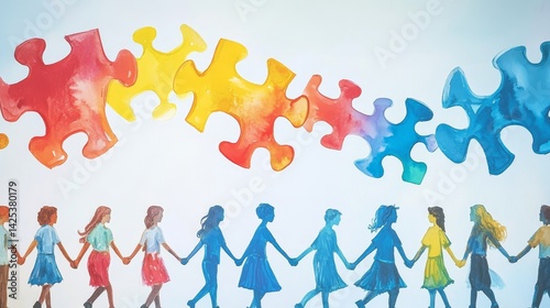 Autism awareness colorful puzzle pieces illustration