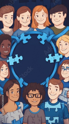 Diverse group supporting autism awareness campaign