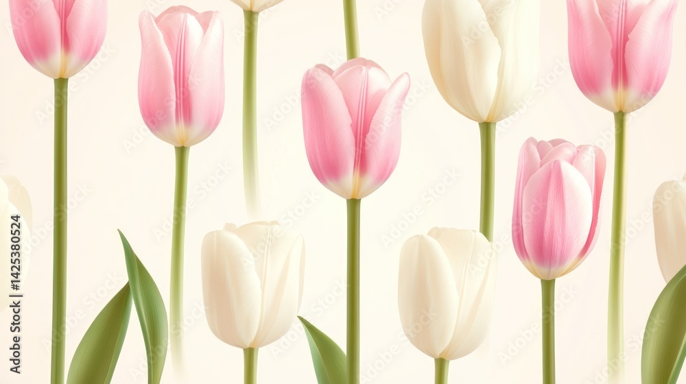 Obraz premium Pastel Pink and White Tulips: A Springtime Delight