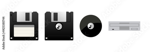 Evolution of storage devices, from floppy disk to optical disc and cd rom drive