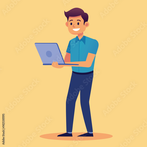 man standing with laptop vector