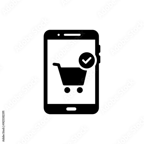 Mobile shopping icon with checkout symbol