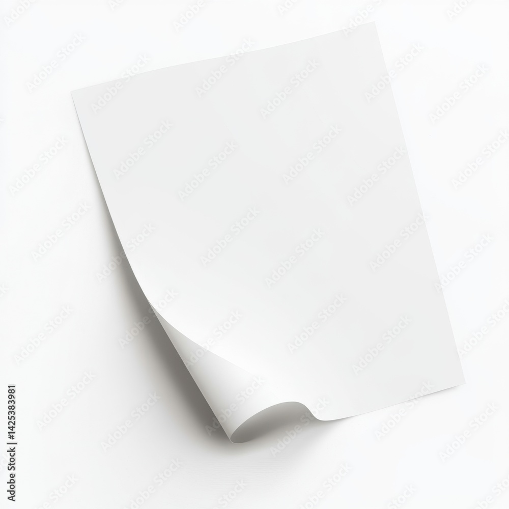 Blank sheet of paper with curled corner on white background Blank sheet of paper with curled corner on white background