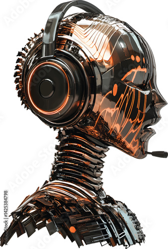 3d render of a metallic customer service robot on white background, vector, png