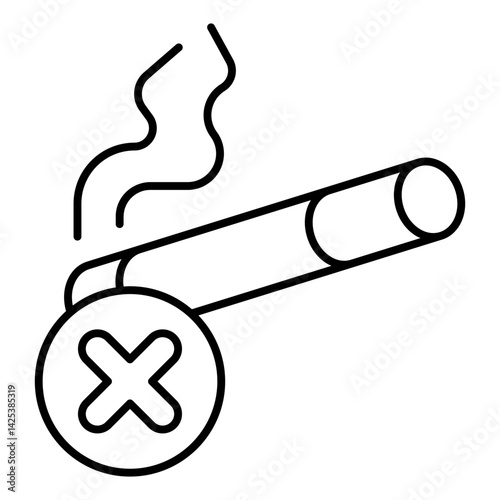 Smoking cigarette ban thin line icon, prohibited items concept. Vector graphics. Cigarette smoking forbidden sign on white background, linear style for mobile or design.