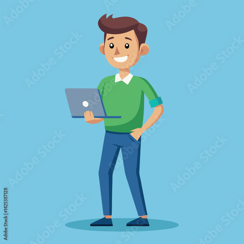 man standing with laptop vector