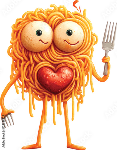 An isolated noodles monster on white background, vector, png