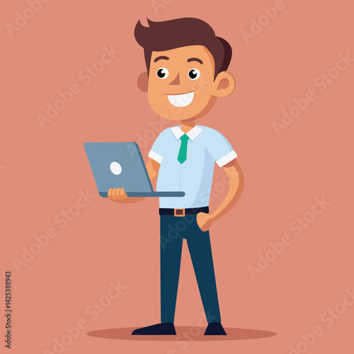 man standing with laptop vector