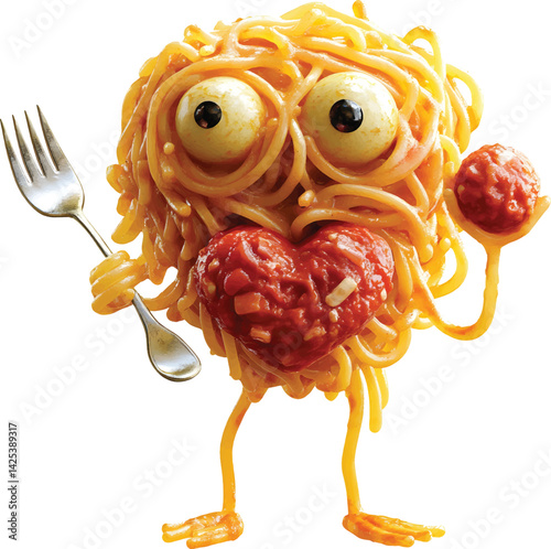 An isolated noodles monster on white background, vector, png