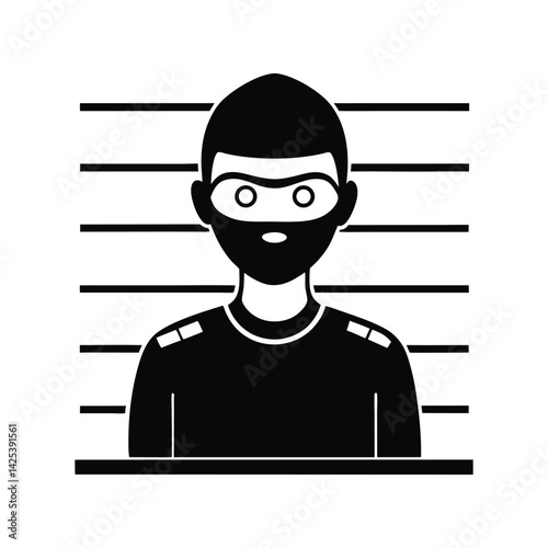 Thief wearing a mask in a police lineup icon of silhouette vector illustration on white background