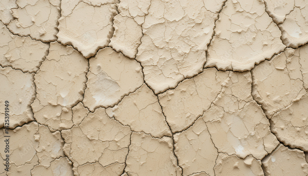 Cracked surface of dry earth showcasing texture and patterns.