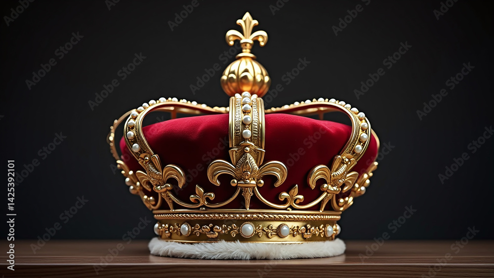 Fototapeta premium Red Velvet Crown with Gold and Pearl Details