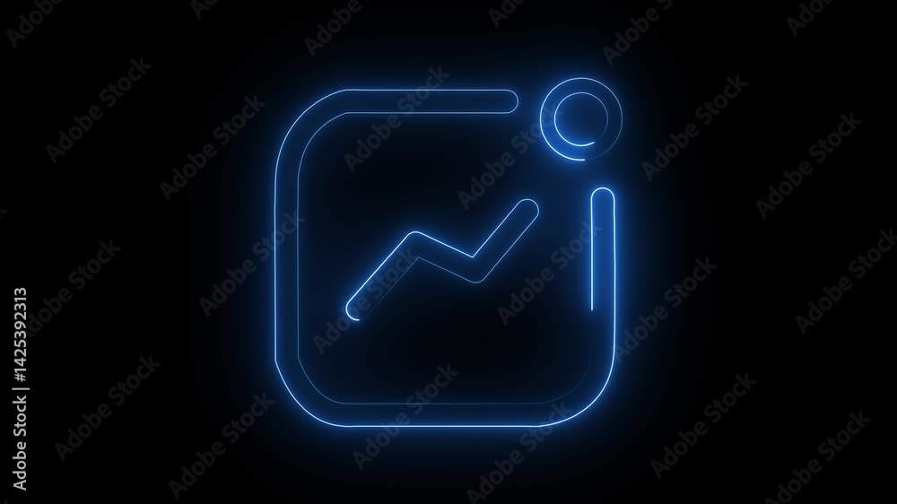 glowing neon icon that resembles a chart or graph. It consists of a square or rectangular shape with a line graph.overall design gives a modern and tech-oriented vibe, fitting for analytics or data. glowing neon icon that resembles a chart or graph. It consists of a square or rectangular shape with a line graph.overall design gives a modern and tech-oriented vibe, fitting for analytics or data.