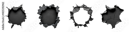 Set of Multiple dark gray bullet holes isolated on transparent background photo