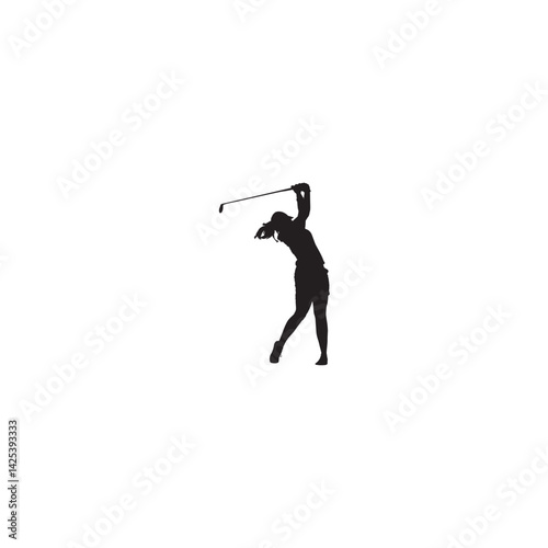 Silhouette of a woman golfer performing a swing vector illustration