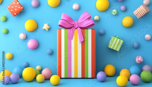 Colorful Gift on Blue Background