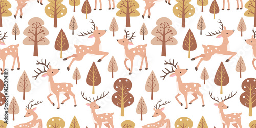 Cute woodland animals seamless patterns and wallpaper