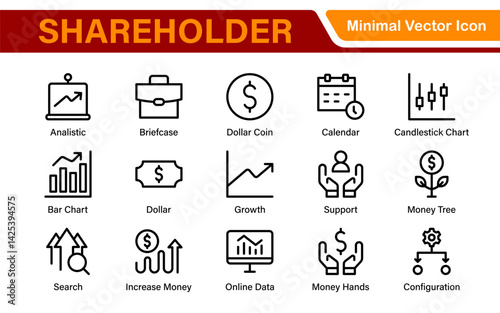 Stakeholder outline icons set. Business, teamwork, trade unions, suppliers, government, customers, creditors, community, investors and partners.