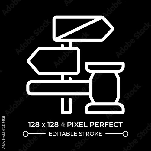 Right to be considered innocent until proven guilty pixel perfect white line icon in negative space. Fair judgement for everyone. Monochrome linear symbol on black background. Editable stroke