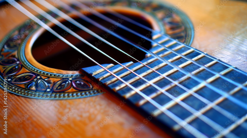 Fototapeta premium Wooden Guitar Surface with Strings