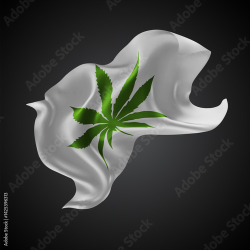 Сannabis, vector 3d flag with waves on a black background