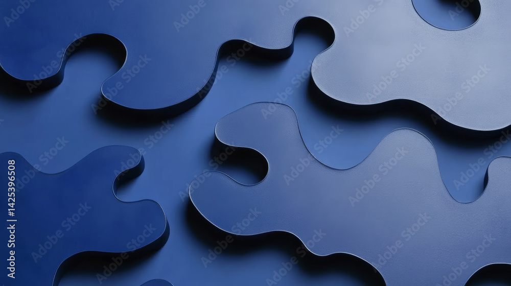Abstract blue shapes create smooth, flowing pattern on textured background, evoking sense of calm and creativity. design features interlocking curves and rich blue hue Abstract blue shapes create smooth, flowing pattern on textured background, evoking sense of calm and creativity. design features interlocking curves and rich blue hue