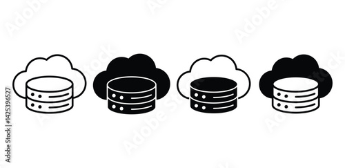 Cloud Server Hosting Database Icon Black and White Glyph Illustrations Vector Design