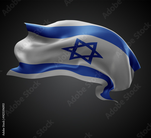Israel, vector 3d flag with waves on a black background