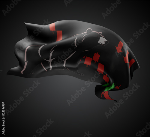 Exchange, vector 3d flag with waves on a black background