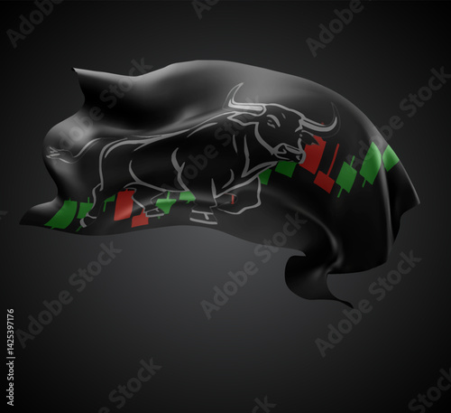 Exchange, vector 3d flag with waves on a black background