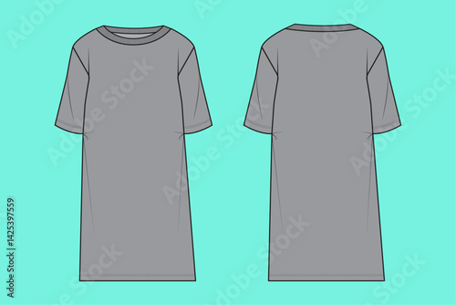Crew neck Long Leg Fashion T-shirt flat sketch outline CAD mockup template.