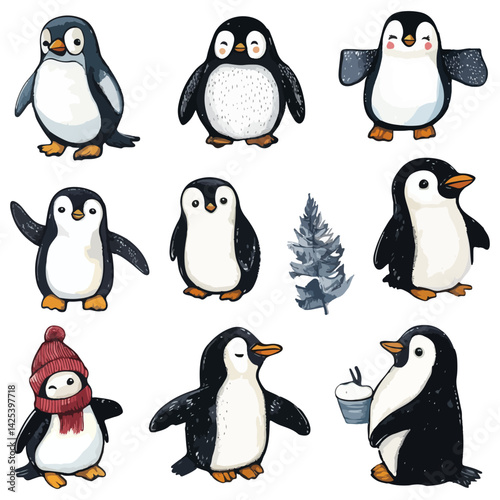 penguin, animal, vector, transparent background, various
