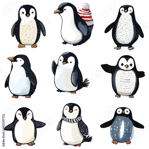 penguin, animal, vector, transparent background, various