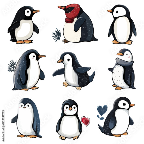 penguin, animal, vector, transparent background, various
