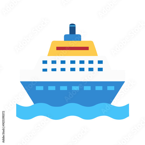 Flat Vector Icon Illustration of a Cruise Ship