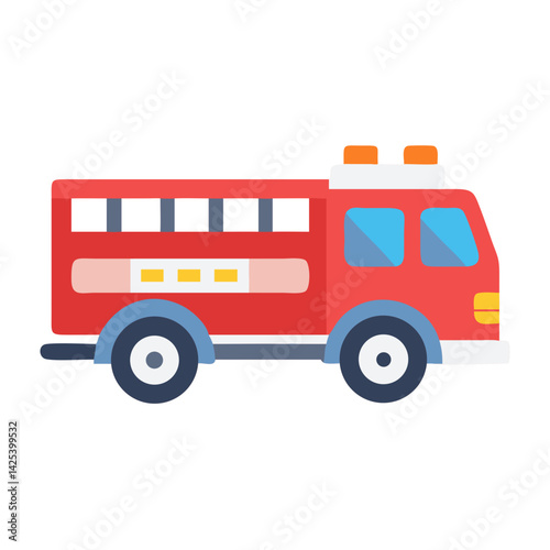 Red Cartoon Firetruck Isolated on Black Background